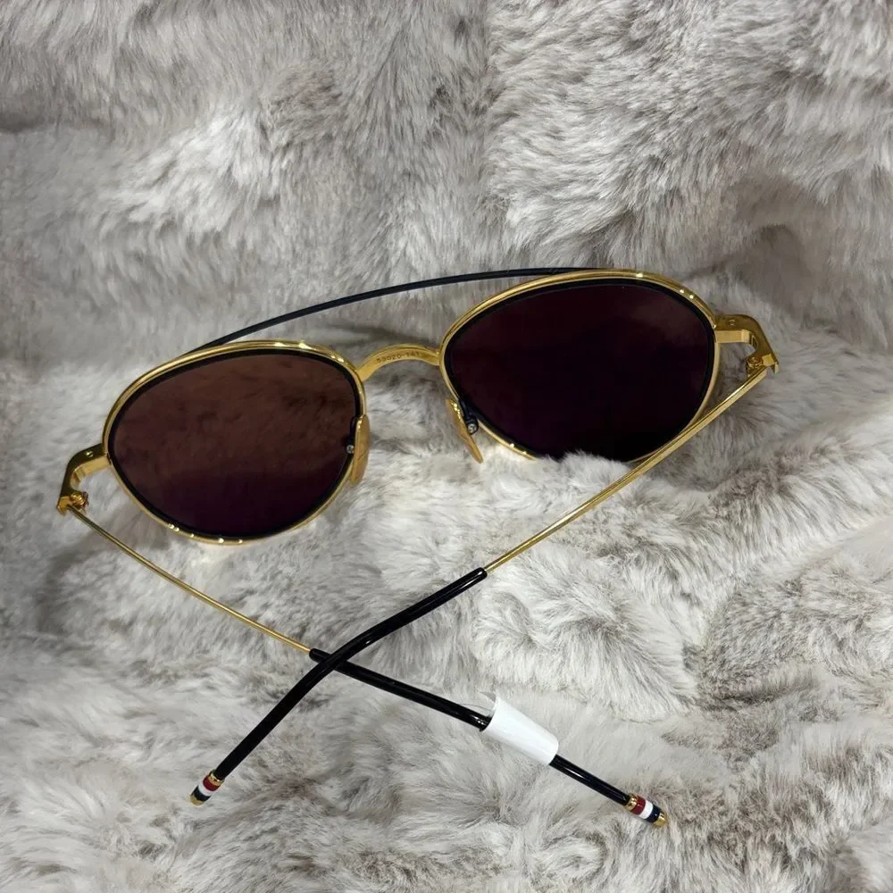 Thom Browne Oval Sunglasses TB109 CTGLDNVY Gold/Black 53mm. Unisex